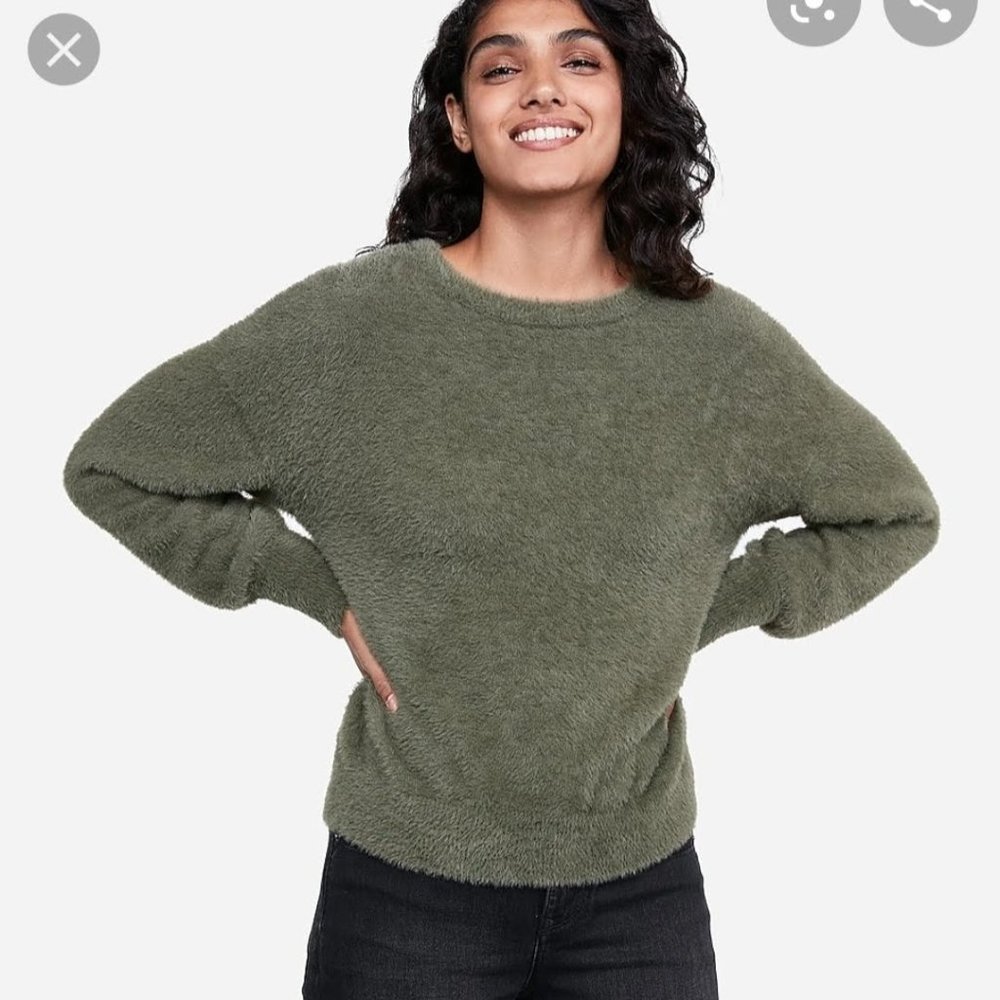 Soft Cropped Green Sweater Balloon Sleeve XS